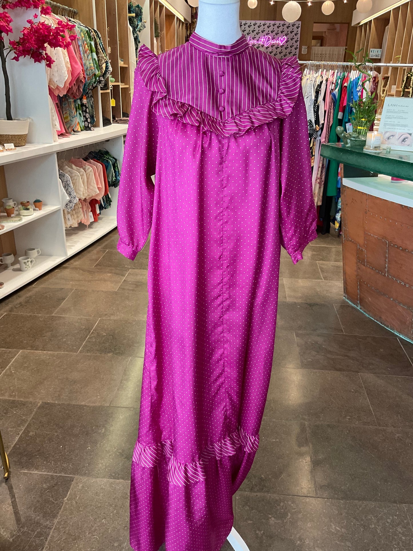 Vintage Dress ~ Purple stripes & dots