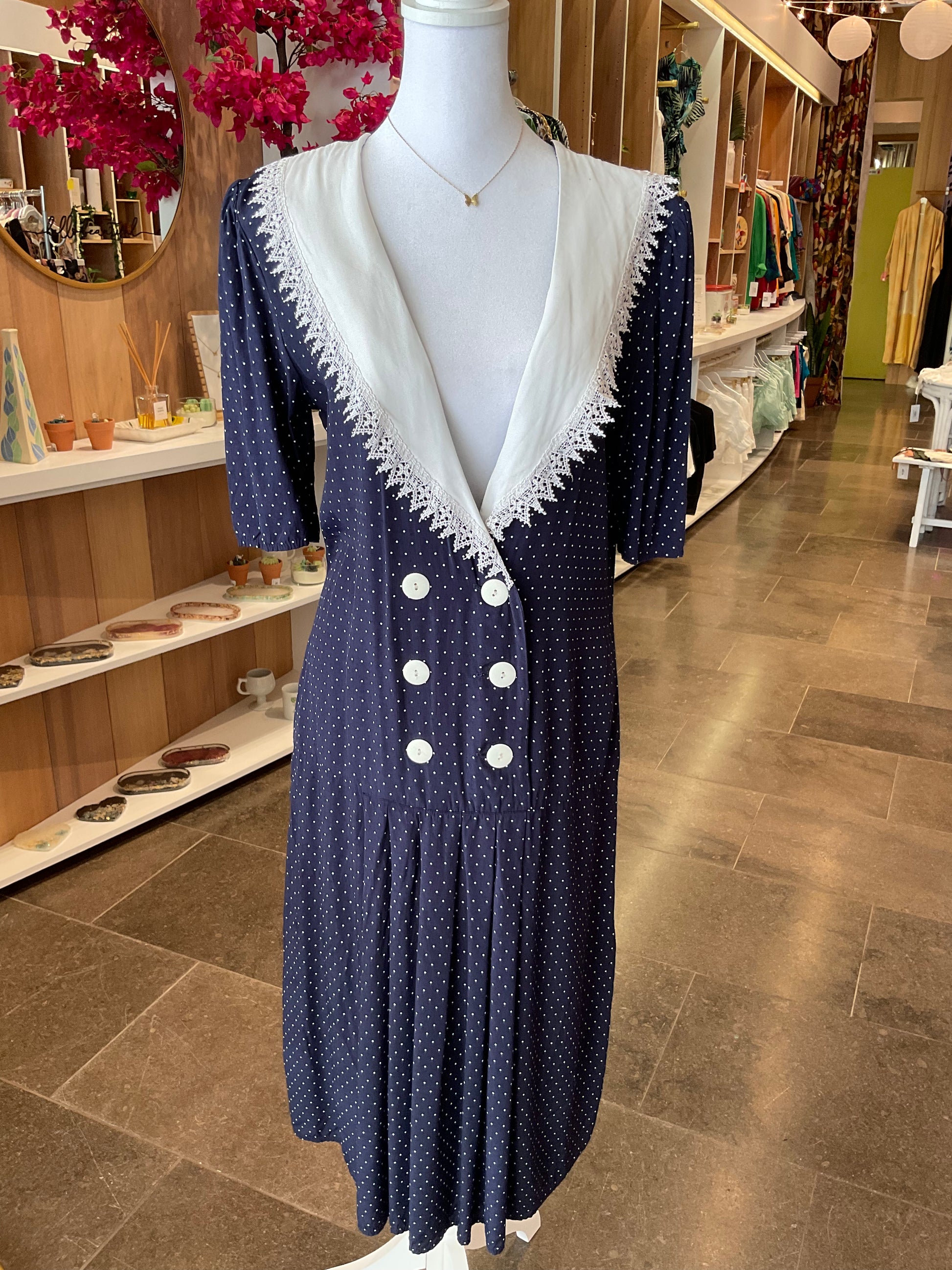 Vintage Dress ~ Navy Polka dots - loveatdawn