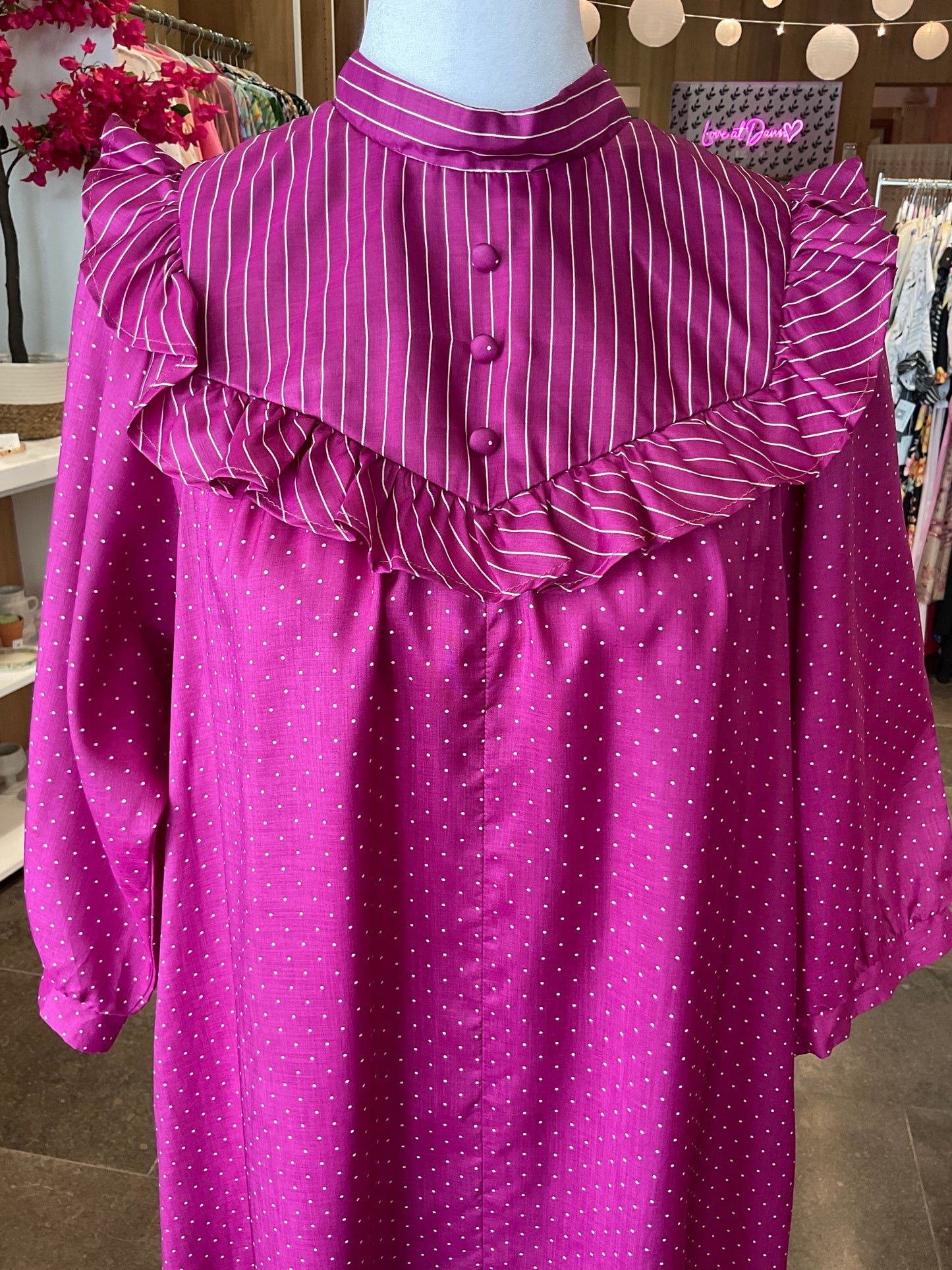 Vintage Dress ~ Purple stripes & dots