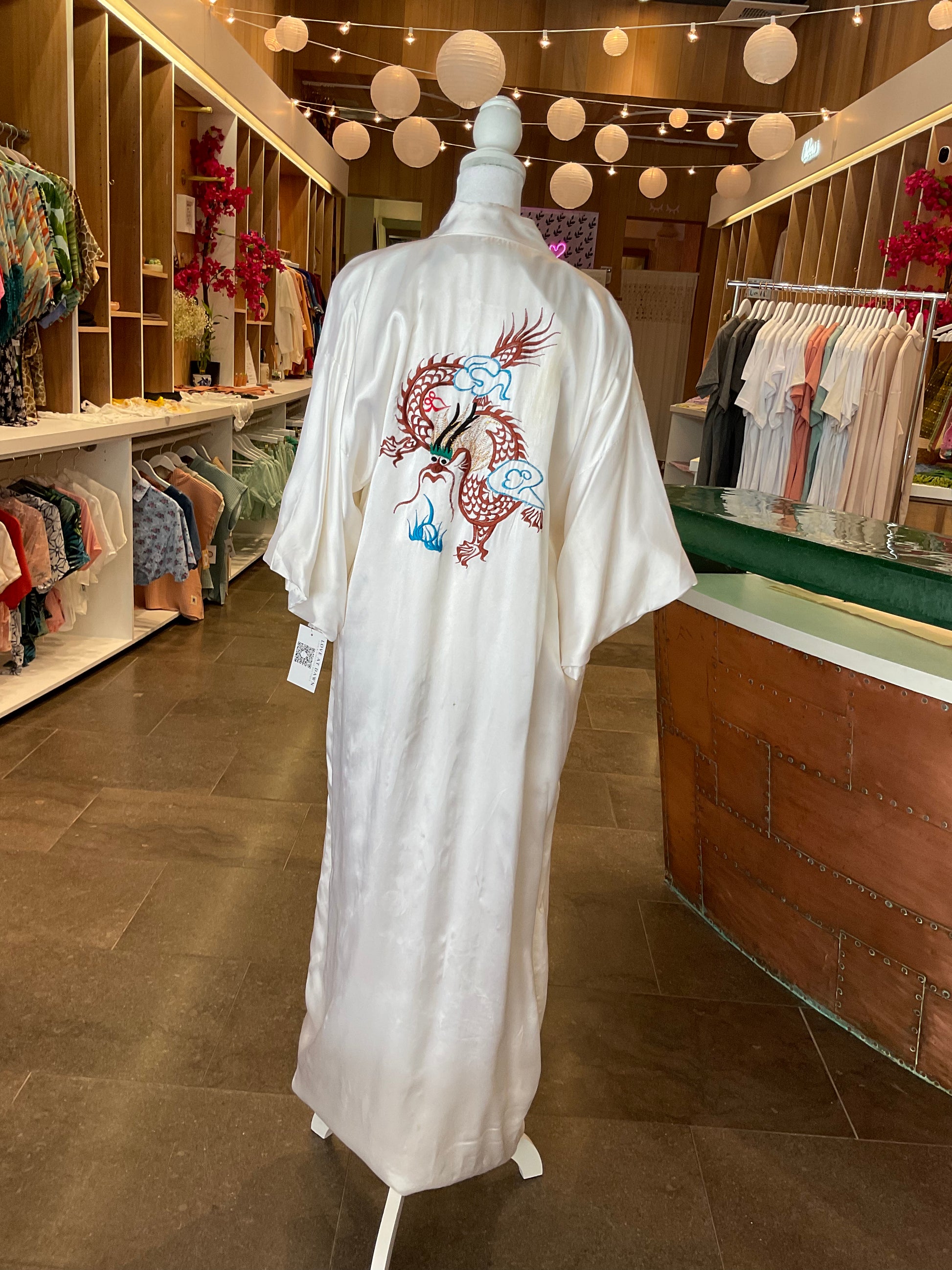 Vintage Long Kimono ~ White Dragon - loveatdawn